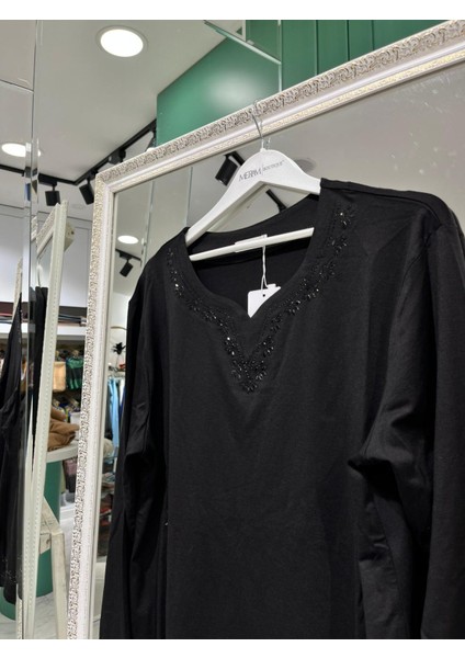 Reyyan Anne Penyesi Yaka ve Kol Taşlı - Siyah - L fiyatları