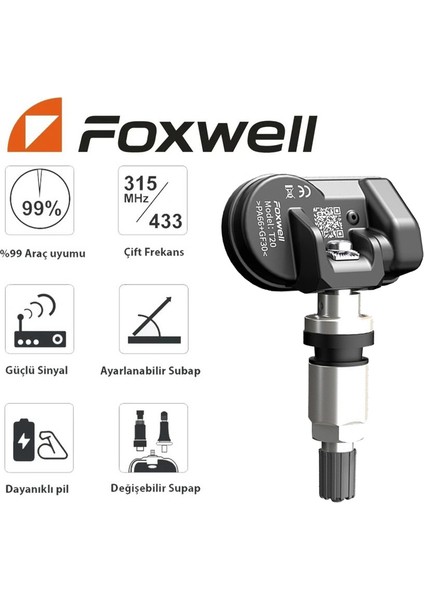 T20 Universal Lastik Basınç Tpms Sensörü Metal Supap