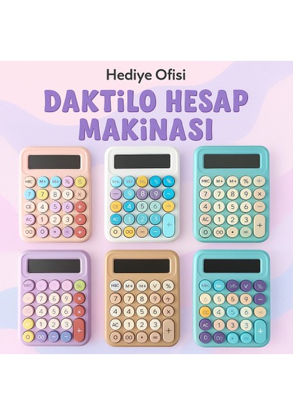 Hediye Ofisi Daktilo Tasarım Renkli Tuşlu Masaüstü Hesap Makinesi – Pastel Retro