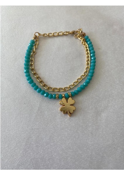 Yonca Yapraklı Bileklik Turkuaz Altın Renk fiyatları