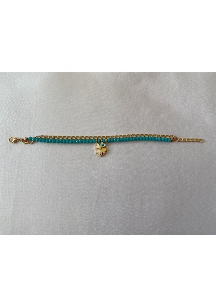 Yonca Yapraklı Bileklik Turkuaz Altın Renk modelleri