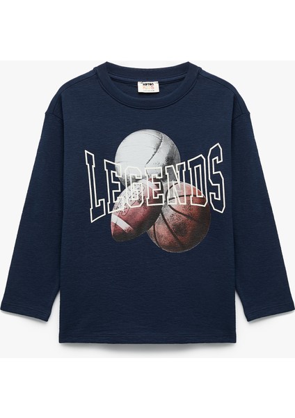 Baskılı Pamuklu Bisiklet Yaka Uzun Kollu Tişört modelleri