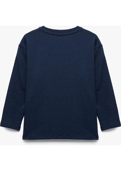 Baskılı Pamuklu Bisiklet Yaka Uzun Kollu Tişört fırsatları