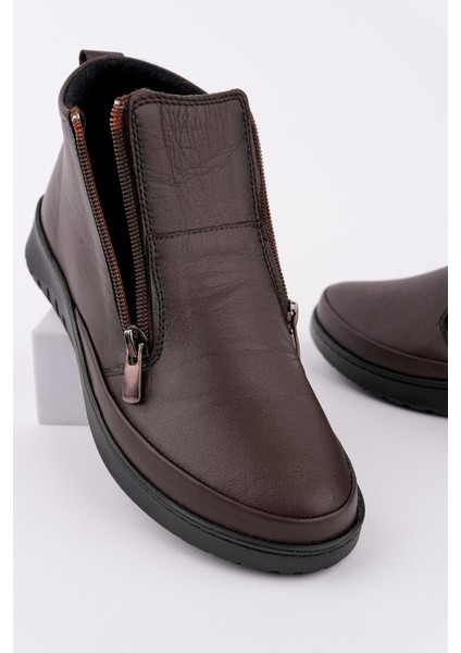 Feniks Hakiki Deri Çift Fermuarlı Kadın Bot