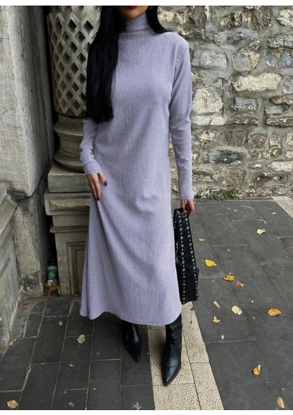 Boğazlı Kalın Bürümcük Uzun Elbise Gri modelleri