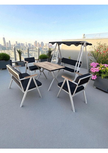 Vera 2-1-1-Masa-Salıncak Bahçe Balkon Mobilyası , Oturma Grubu , Çay Seti