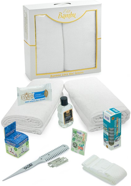 Lüks Bambu Hac Umre Ihram Seti - Ihram Takımı, Kemer, Saç Kesim Aparatı, Priz Dönüştürücü, Mendil ve Şampuan indirimleri