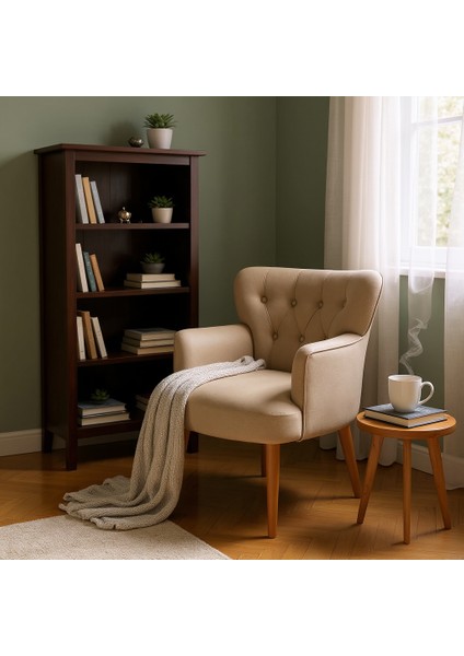 Roma Berjer Modern Tekli Koltuk -Babyface Kumaş - Ahşap Demonte Ayak - Vizon Renk