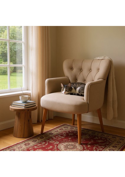 Roma Berjer Modern Tekli Koltuk -Babyface Kumaş - Ahşap Demonte Ayak - Vizon Renk fiyatları