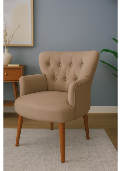 Roma Berjer Modern Tekli Koltuk -Babyface Kumaş - Ahşap Demonte Ayak - Vizon Renk modelleri