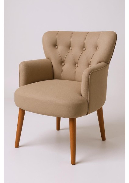 Roma Berjer Modern Tekli Koltuk -Babyface Kumaş - Ahşap Demonte Ayak - Vizon Renk fırsatları