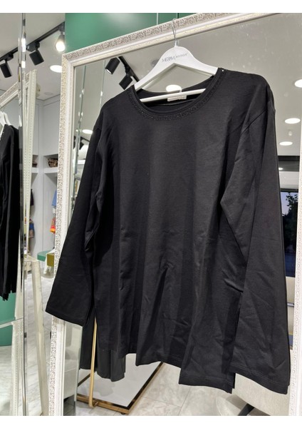 Reyyan Anne Penyesi Yakası Taşlı - Siyah - 3xl