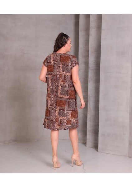 Kadın Büyük Beden Yuvarlak Yaka Etnik Desen Pamuk Elbise indirimleri