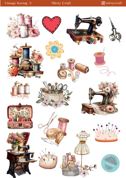 1 Adet Vintage Dikiş Temalı 12*17 cm Sticker /scrapbook,bullet Journal,planlayıcı Için