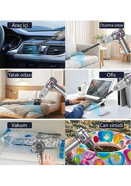 Auhma Ahv-20 Kablosuz Araç Içi Süpürge 17000PA Güçlü Vakum Dijital Göstergeli 100W Fırçasız Motor Üfleme Vakum Özellikli indirimleri