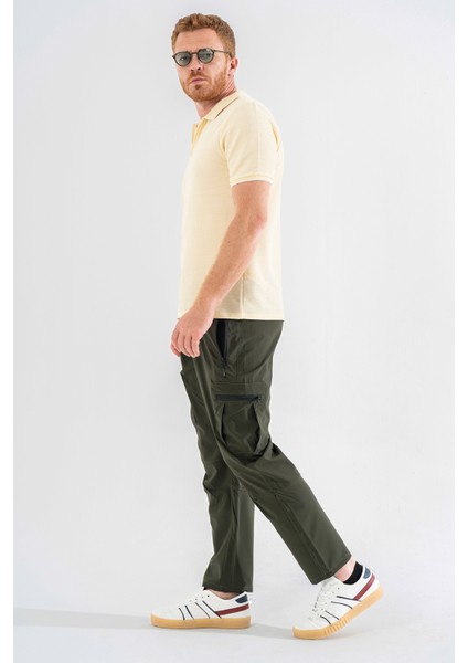 Erkek Haki Likralı Ince Kumaş 6 Cepli Outdoor Taktik Kargo Pantolon modelleri