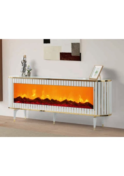 Bera Marmo - Gold Şömineli Gamze Tv Sehpası