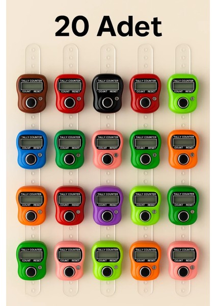 20 Adet Karışık Renk Zikirmatik - Yüzük Tesbih Zikir Matik Namaz Zikir