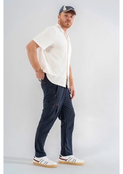 Erkek Lacivert Likralı Ince Kumaş 6 Cepli Outdoor Taktik Kargo Pantolon