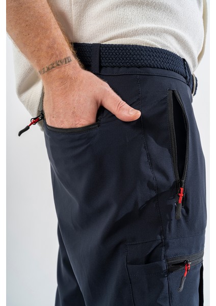 Erkek Lacivert Likralı Ince Kumaş 6 Cepli Outdoor Taktik Kargo Pantolon