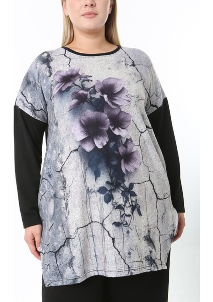 Yünlü Viskon Desenli Likralı Kadın Büyük Beden Tunik fiyatları