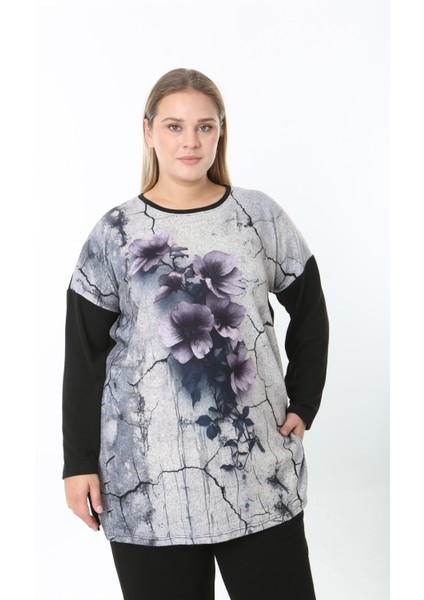 Yünlü Viskon Desenli Likralı Kadın Büyük Beden Tunik modelleri