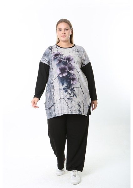 Yünlü Viskon Desenli Likralı Kadın Büyük Beden Tunik indirimleri