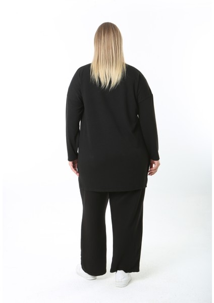 Yünlü Viskon Desenli Likralı Kadın Büyük Beden Tunik