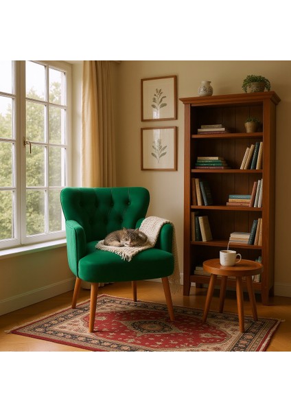 Roma Berjer Modern Tekli Koltuk -Babyface Kumaş - Ahşap Demonte Ayak - Yeşil Renk fiyatları