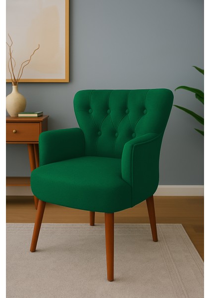 Roma Berjer Modern Tekli Koltuk -Babyface Kumaş - Ahşap Demonte Ayak - Yeşil Renk modelleri