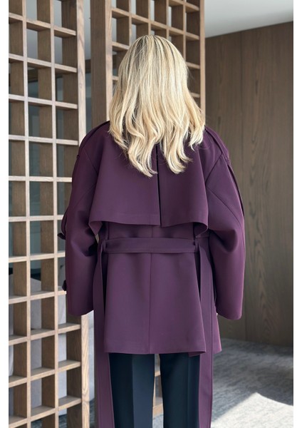 Mürdüm Oversize Düşük Omuz Kısa Trenç - 9580 fırsatları