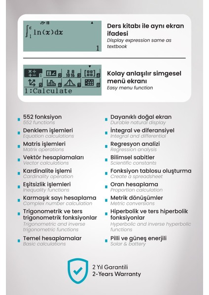 X-900 Bilimsel Hesap Makinesi 552 Fonksiyon Doğal Ekran Çift Güç Kaynaklı Türkiye Üretimi