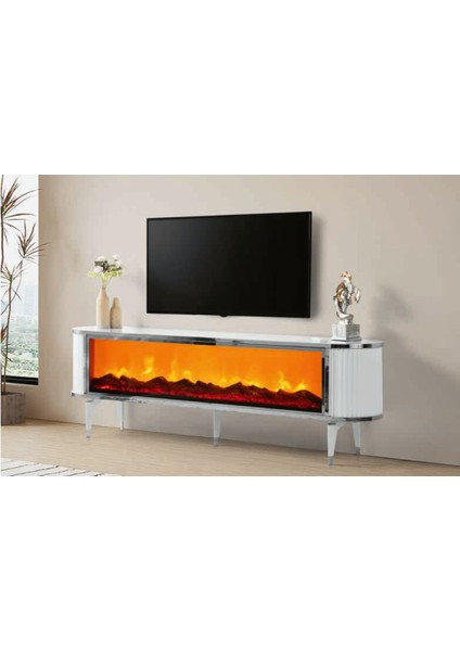 Bera Marmo - Gümüş Şömineli Ceylan Tv Sehpası