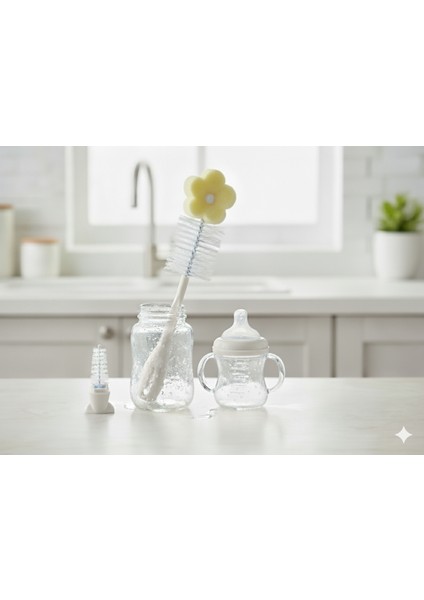 Yeni Sünger Uçlu Biberon ve Emzik Temizleme Fırçası Beyaz 575 fiyatları