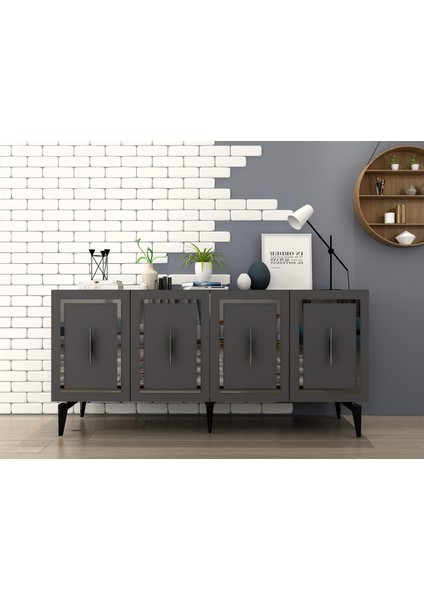 Vannessa Lazer Desenli Pleksili Konsol Antrasit-Gümüş