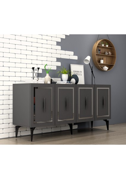 Vannessa Lazer Desenli Pleksili Konsol Antrasit-Gümüş fiyatları