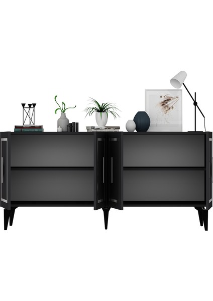 Vannessa Lazer Desenli Pleksili Konsol Antrasit-Gümüş