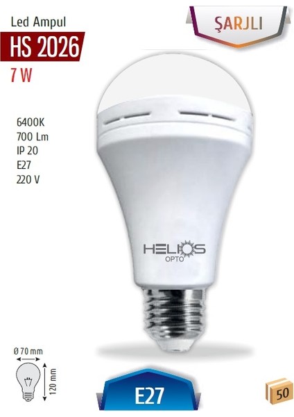 7W Bataryalı Şarlı Ampul (Hs 2026) 6500K Beyaz