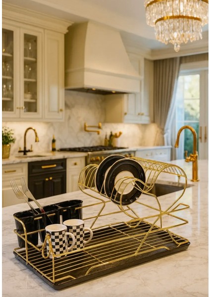Gold Lale Kalpli Bulaşıklık Bulaşık Kurutmalığı Bulaşık Sepeti