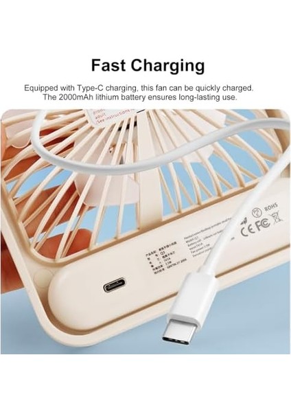 Şarjlı Taşınabilir Sessiz Masa Vantilatörü, 1 Adet, 180° Ayarlanabilir, 5 Hız, LED Göstergeli, Type-C Şarj Edilebilir, Portatif Mini Fan modelleri
