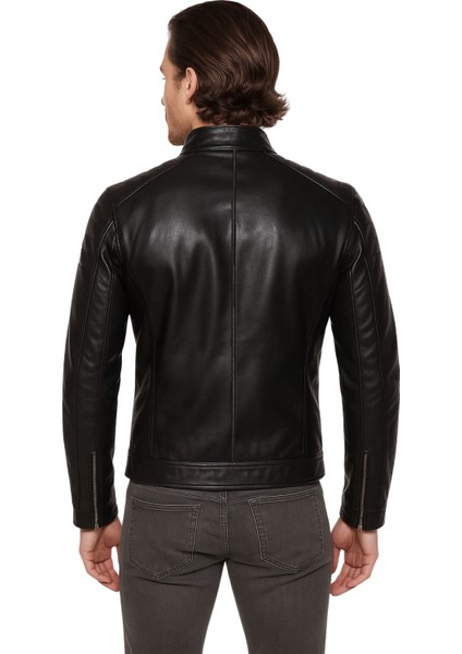 Albert Hakiki Deri Erkek Siyah Ceket-Mont modelleri