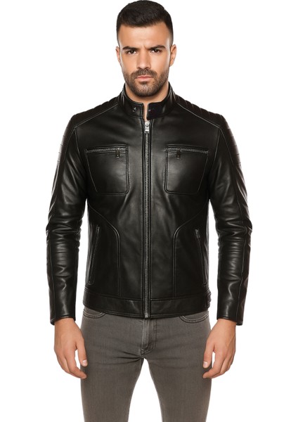 Albert Hakiki Deri Erkek Siyah Ceket-Mont fiyatları