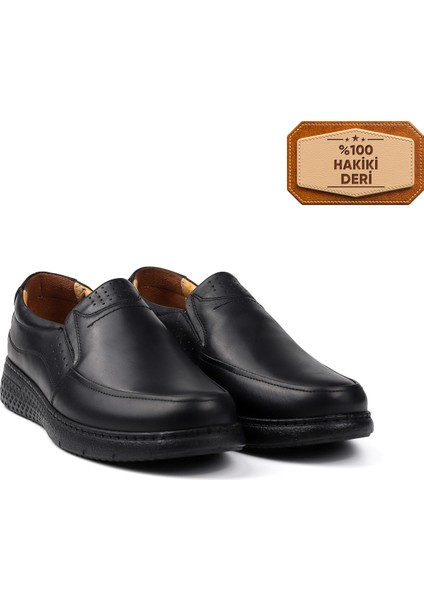 Erkek Siyah Hakiki Deri Ayakkabı, Ortopedik Taban Loafer Ayakkabı Yumuşak Mevsimlik Kışlık Günlük Casual Ayakkabı