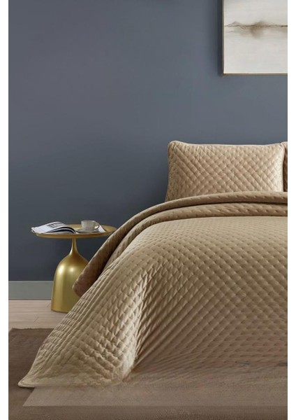 Bianca Tek Kişilik Lüks Kadife Yatak Örtüsü Bej