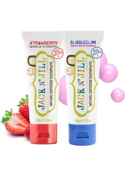 Jack N’jill Doğal Sertifikalı Diş Macunu - Çilek & Sakiz (2X50G)