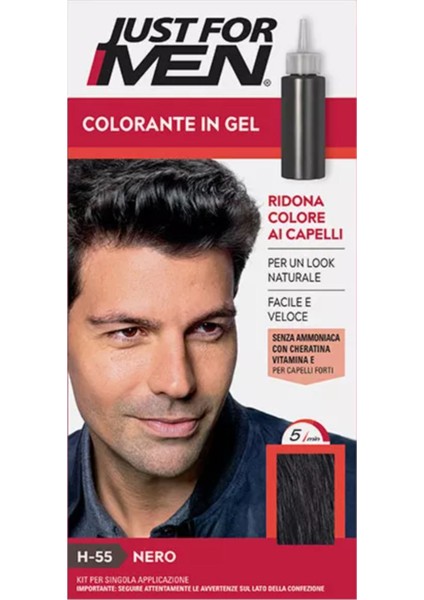 H-55 Şampuanlı Saç Boyası Siyah (Black) – Amonyaksız, 5 Dakikada %100 Gri Kapama