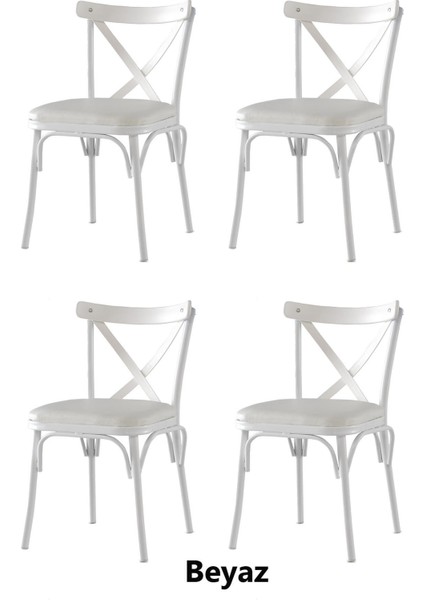 Çapraz Bahar Sandalye 4'lü Set Beyaz Silinebilir Leke Tutmaz Kumaş Modern Tasarım fırsatları