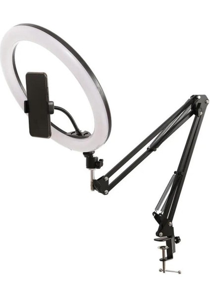 Masaüstü Yaylı Tripodlu 10'' Ring Light LED Işıklı Telefon Tutucu – 360° Ayarlanabilir Kol, Vlogger ve Canlı Yayın Işığı fiyatları