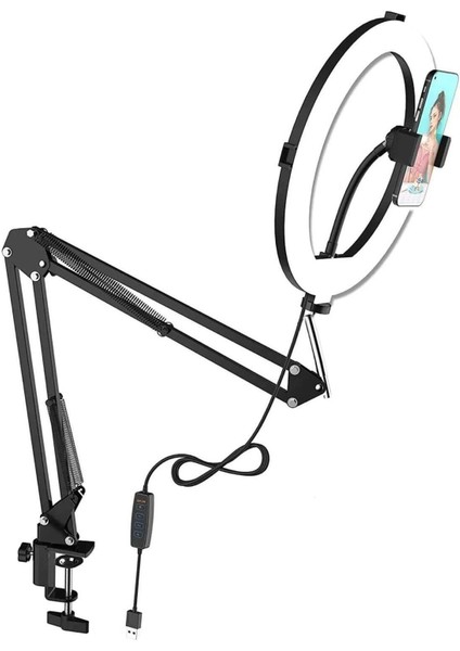 Masaüstü Yaylı Tripodlu 10'' Ring Light LED Işıklı Telefon Tutucu – 360° Ayarlanabilir Kol, Vlogger ve Canlı Yayın Işığı fırsatları