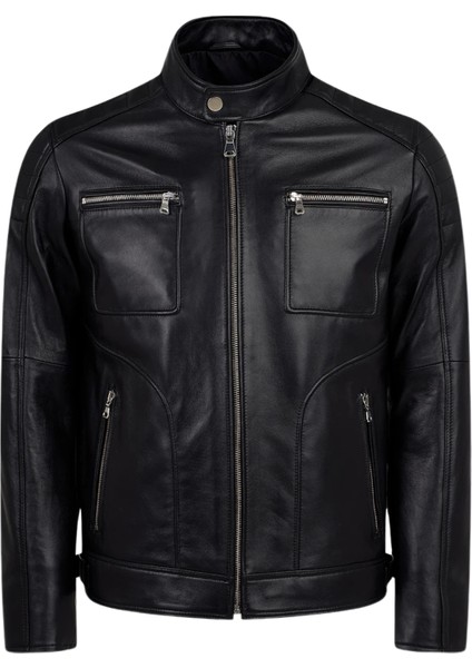 Albert Hakiki Deri Erkek Siyah Ceket-Mont fırsatları